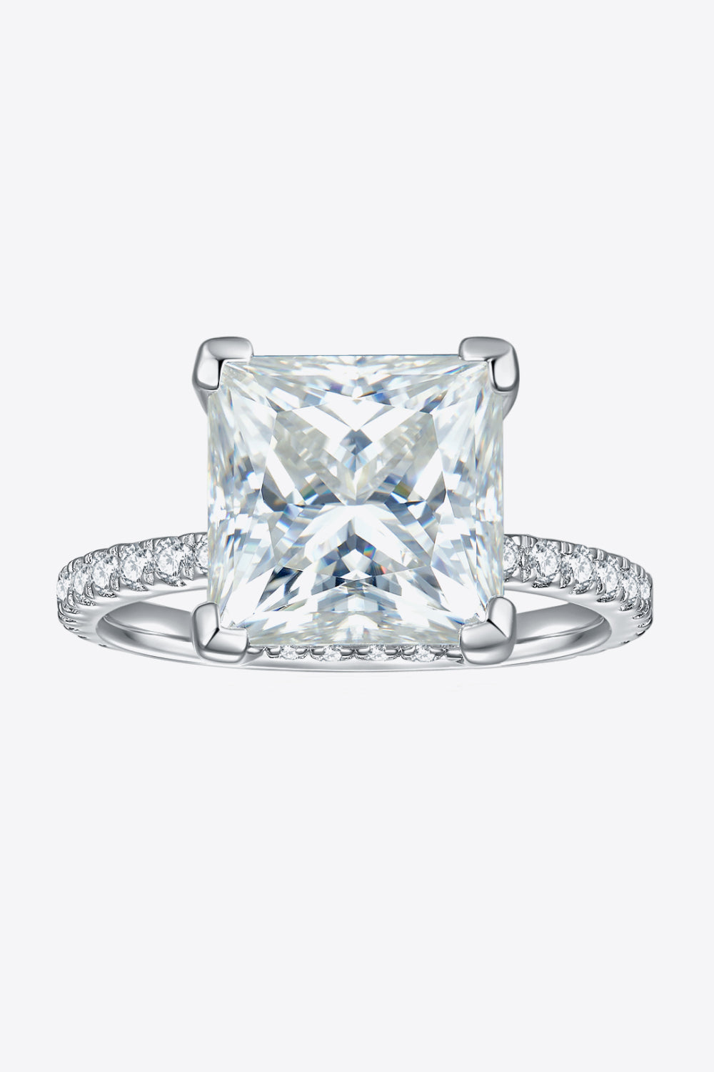 5.52 Carat Moissanite Side Stone Ring – Elegant 925 Sterling Silver with Platinum-Plated Finish