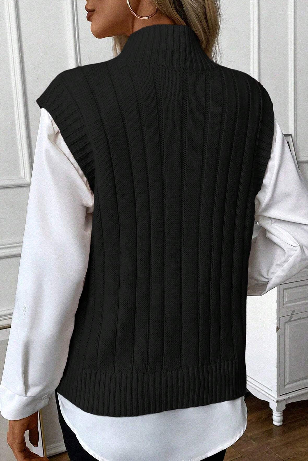 Cable-Knit Mock Neck Sweater Vest – Chic and Comfortable Layering Essential