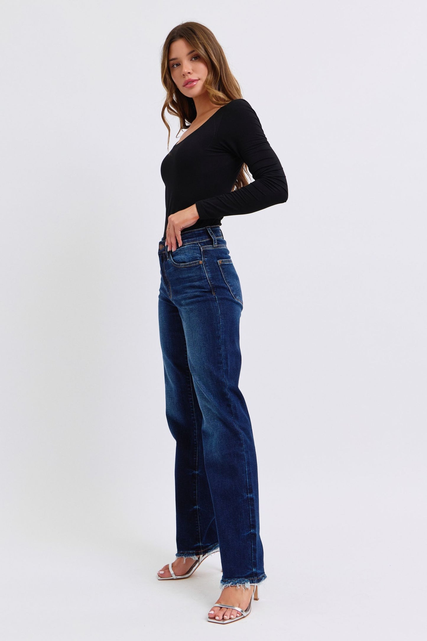 Judy Blue Full Size Raw Hem Straight Leg Jeans – Flattering & Versatile Denim