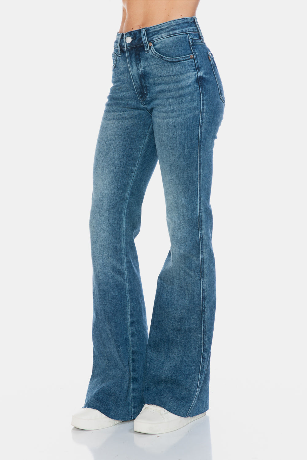 Judy Blue Full Size Tummy Control Cut Hem Flare Jeans – Vintage Wash & Flattering Fit