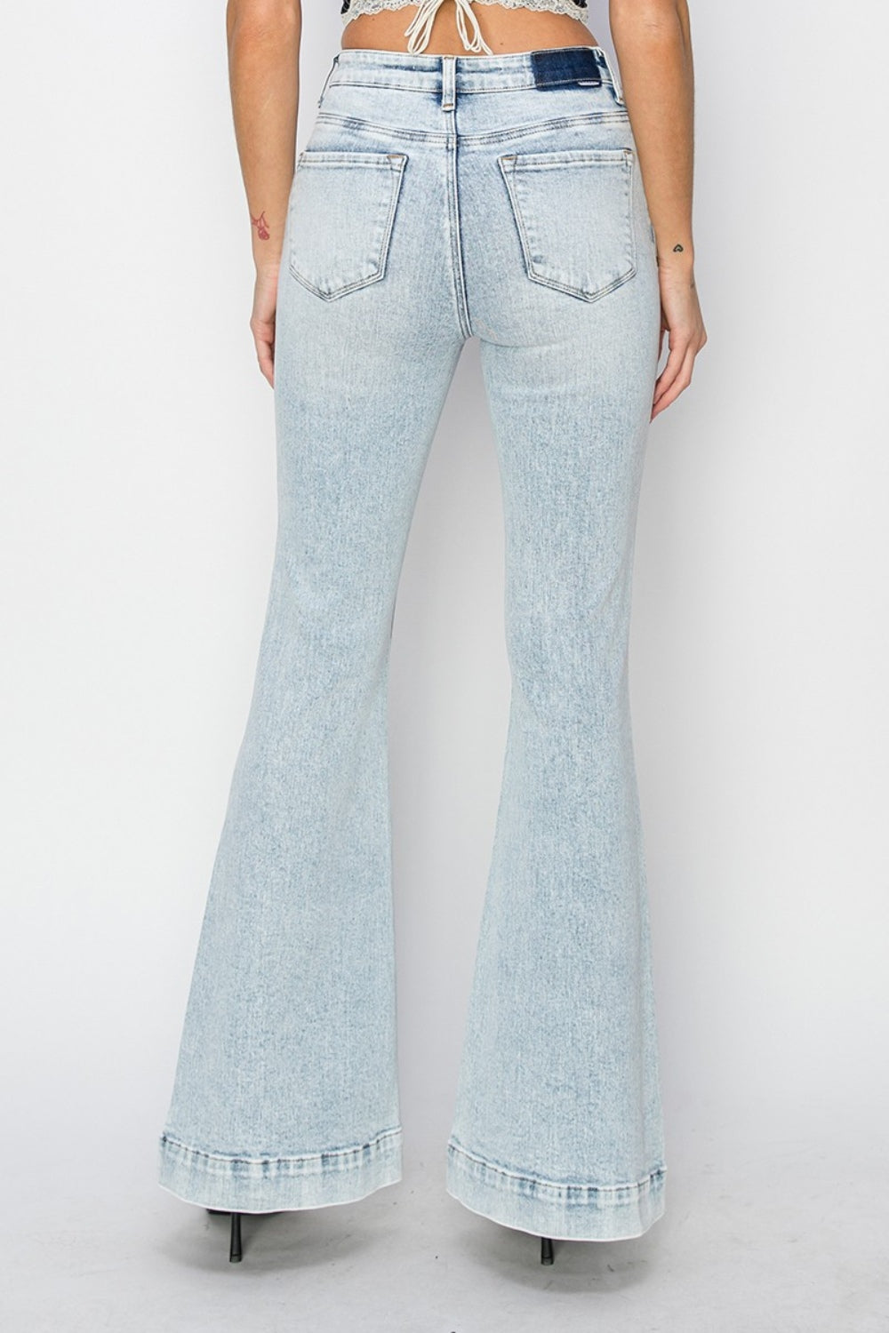 Risen High Rise Front Patch Pocket Flare Jeans – Luxe Denim for Every Occasion