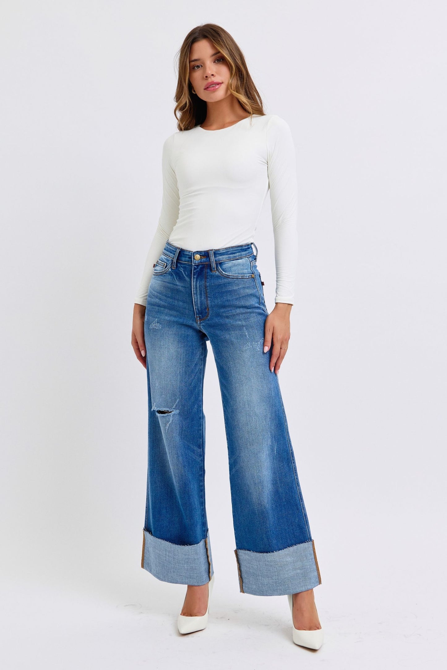 Judy Blue Full Size Distressed High Waist Wide Leg Jeans - Trendy & Fashion-Forward Denim