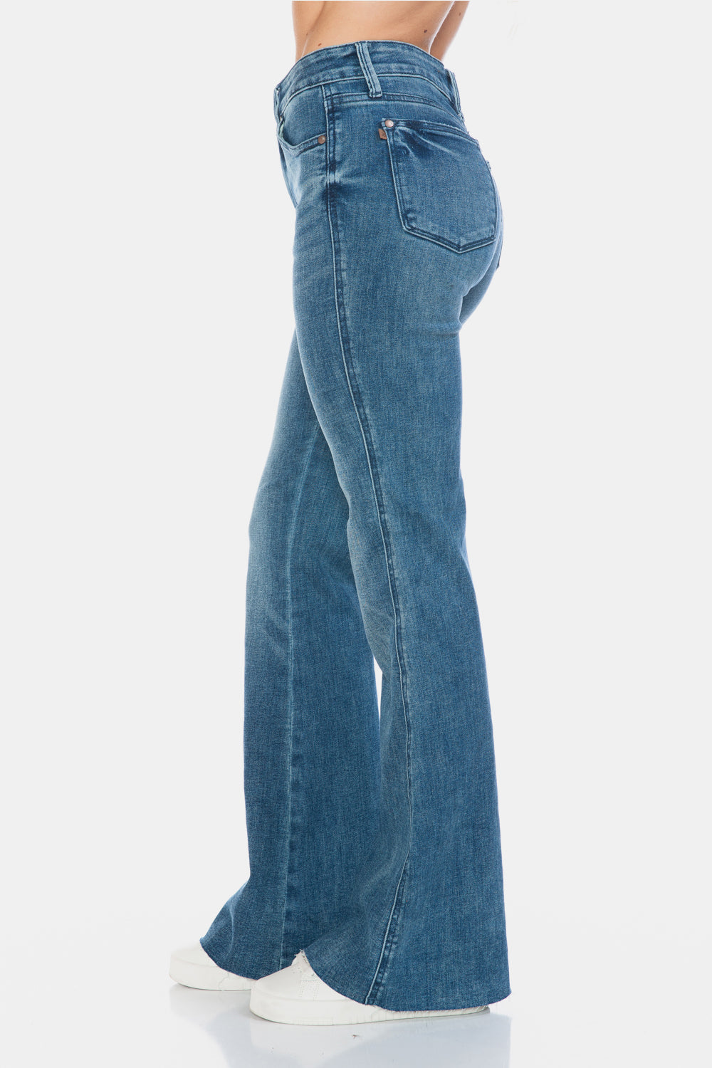 Judy Blue Full Size Tummy Control Cut Hem Flare Jeans – Vintage Wash & Flattering Fit