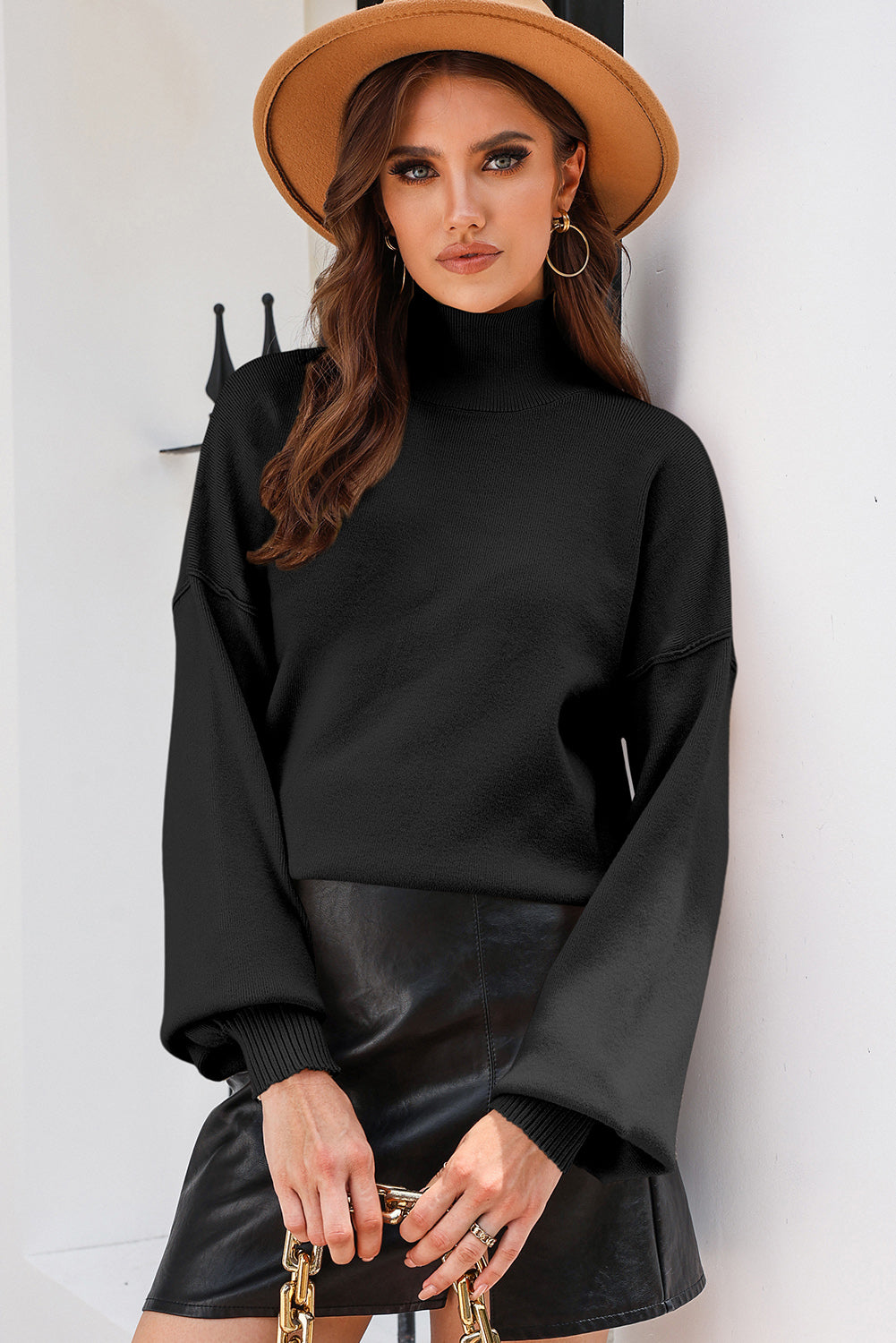 Turtleneck Lantern Sleeve Sweater – Cozy and Chic with a Touch of Elegance