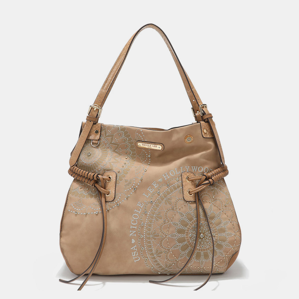 Nicole Lee USA Side Braided Tassel Rhinestone Embroidery Hobo Bag