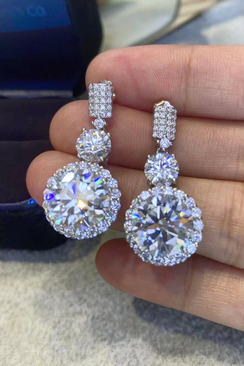 12 Carat Moissanite Platinum-Plated Drop Earrings – Elegant Round Design with 6 Carat Total Moissanite