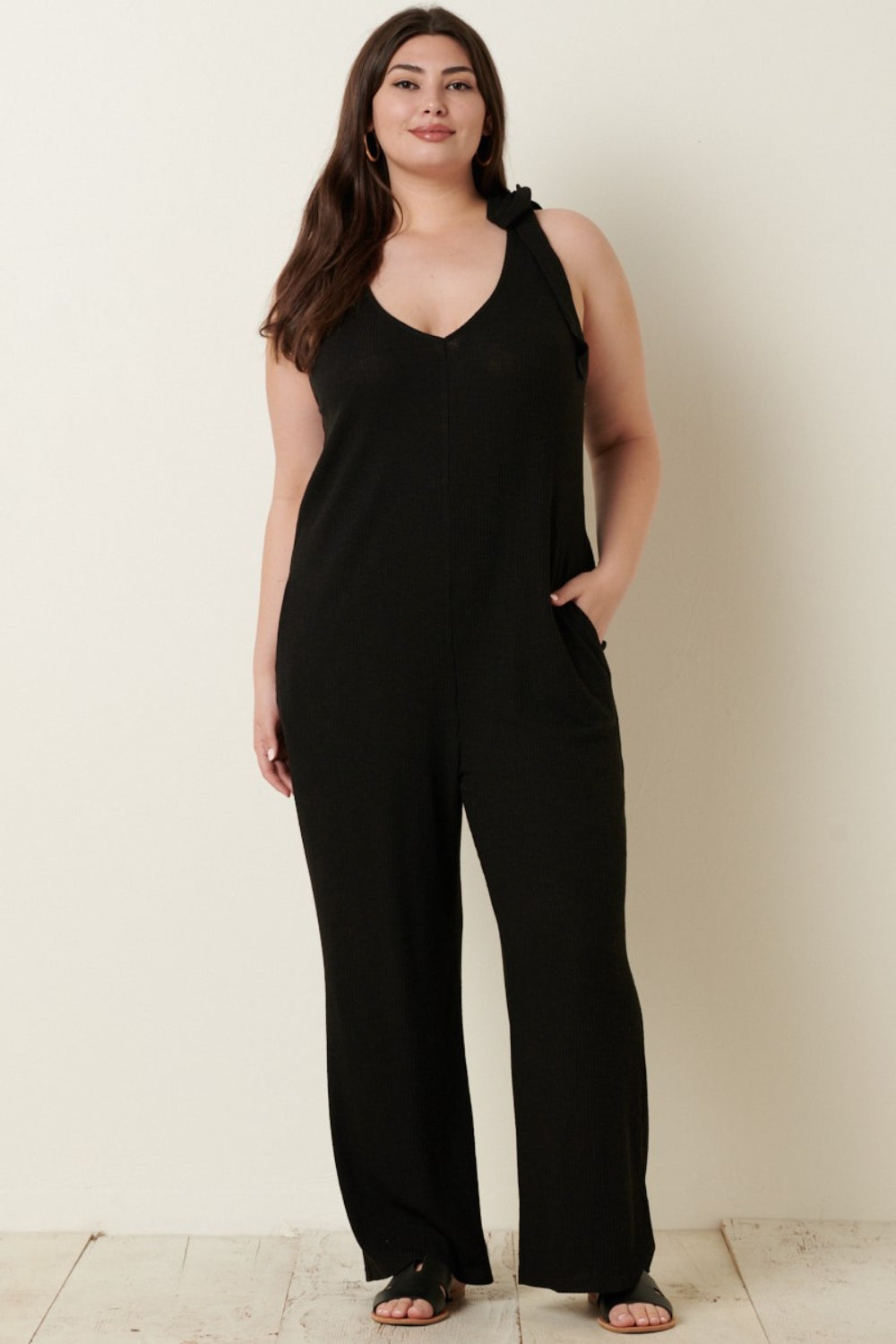 Mittoshop Rib Knit V-Neck Cross Back Jumpsuit – Trendy & Comfortable One-Piece