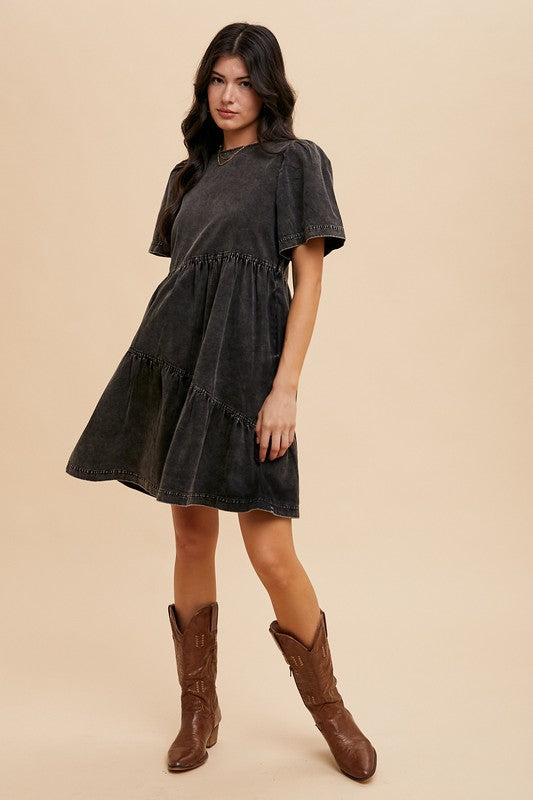 Annie Wear Mineral Washed Round Neck Short Sleeve Denim Dress – Effortlessly Stylish & Comfortable