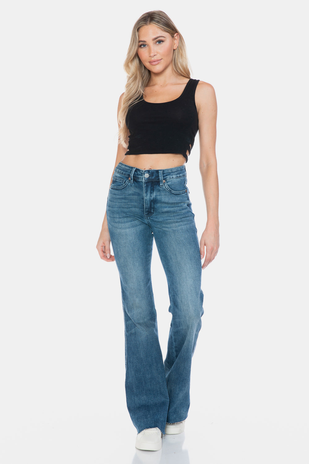 Judy Blue Full Size Tummy Control Cut Hem Flare Jeans – Vintage Wash & Flattering Fit