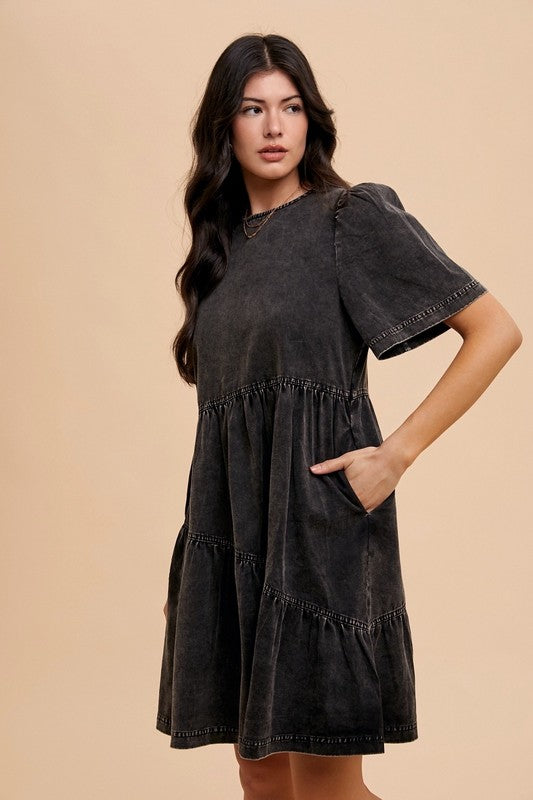 Annie Wear Mineral Washed Round Neck Short Sleeve Denim Dress – Effortlessly Stylish & Comfortable