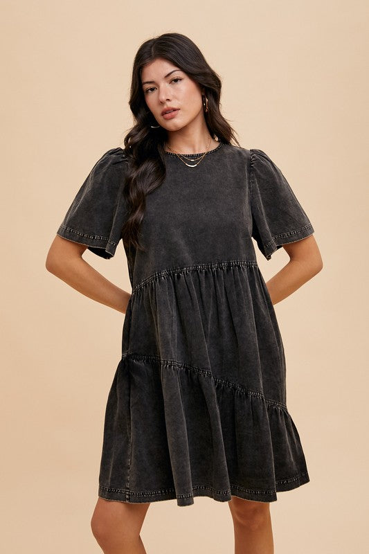 Annie Wear Mineral Washed Round Neck Short Sleeve Denim Dress – Effortlessly Stylish & Comfortable