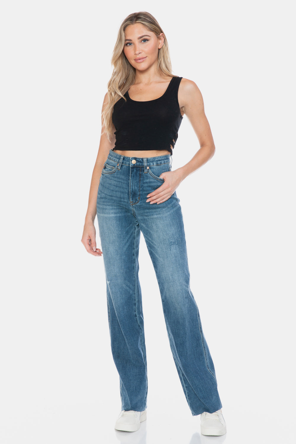 Judy Blue Full Size Tummy Control Cut Raw Hem Straight Jeans – Flattering & Comfortable