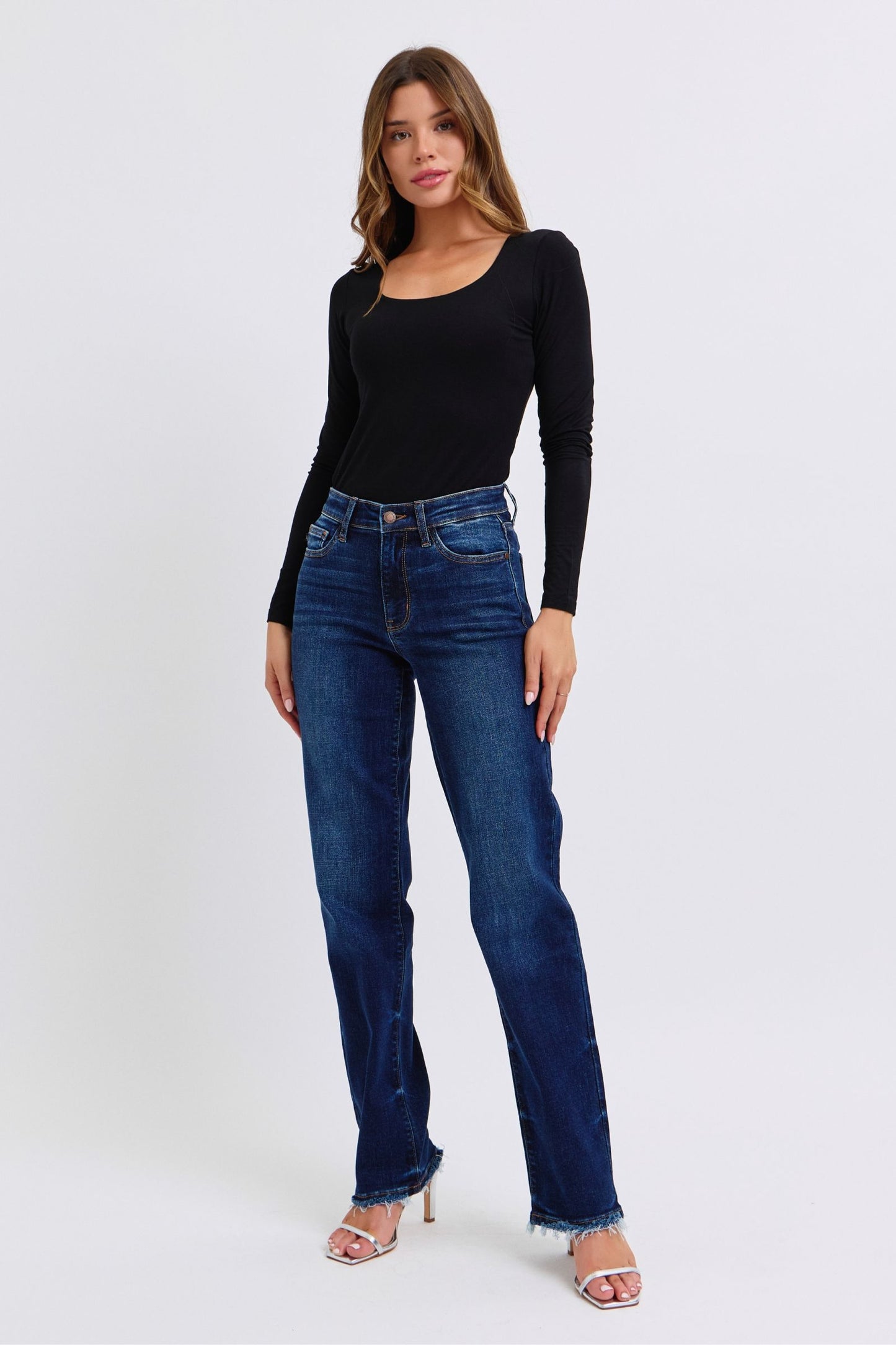 Judy Blue Full Size Raw Hem Straight Leg Jeans – Flattering & Versatile Denim