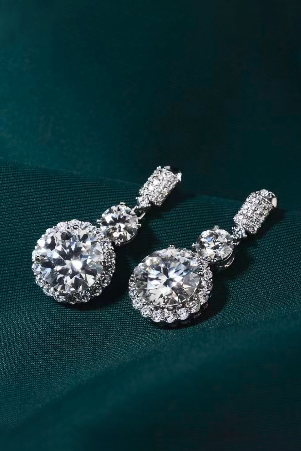 12 Carat Moissanite Platinum-Plated Drop Earrings – Elegant Round Design with 6 Carat Total Moissanite