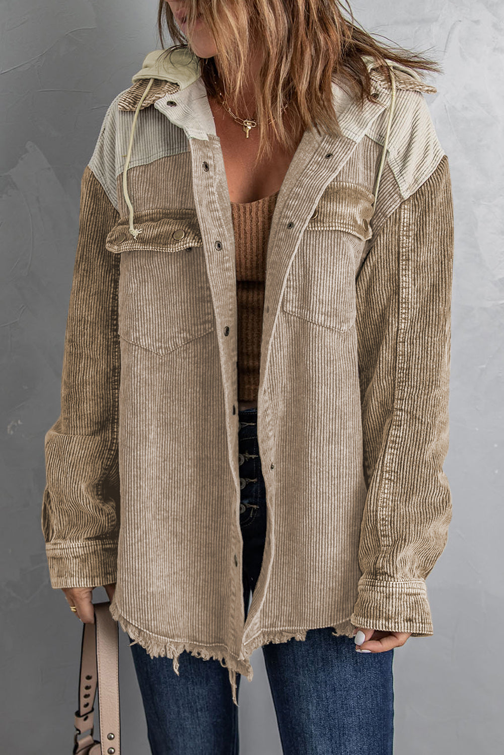 Snap Front Hooded Corduroy Shacket - Casual & Cozy Hooded Shirt Jacket