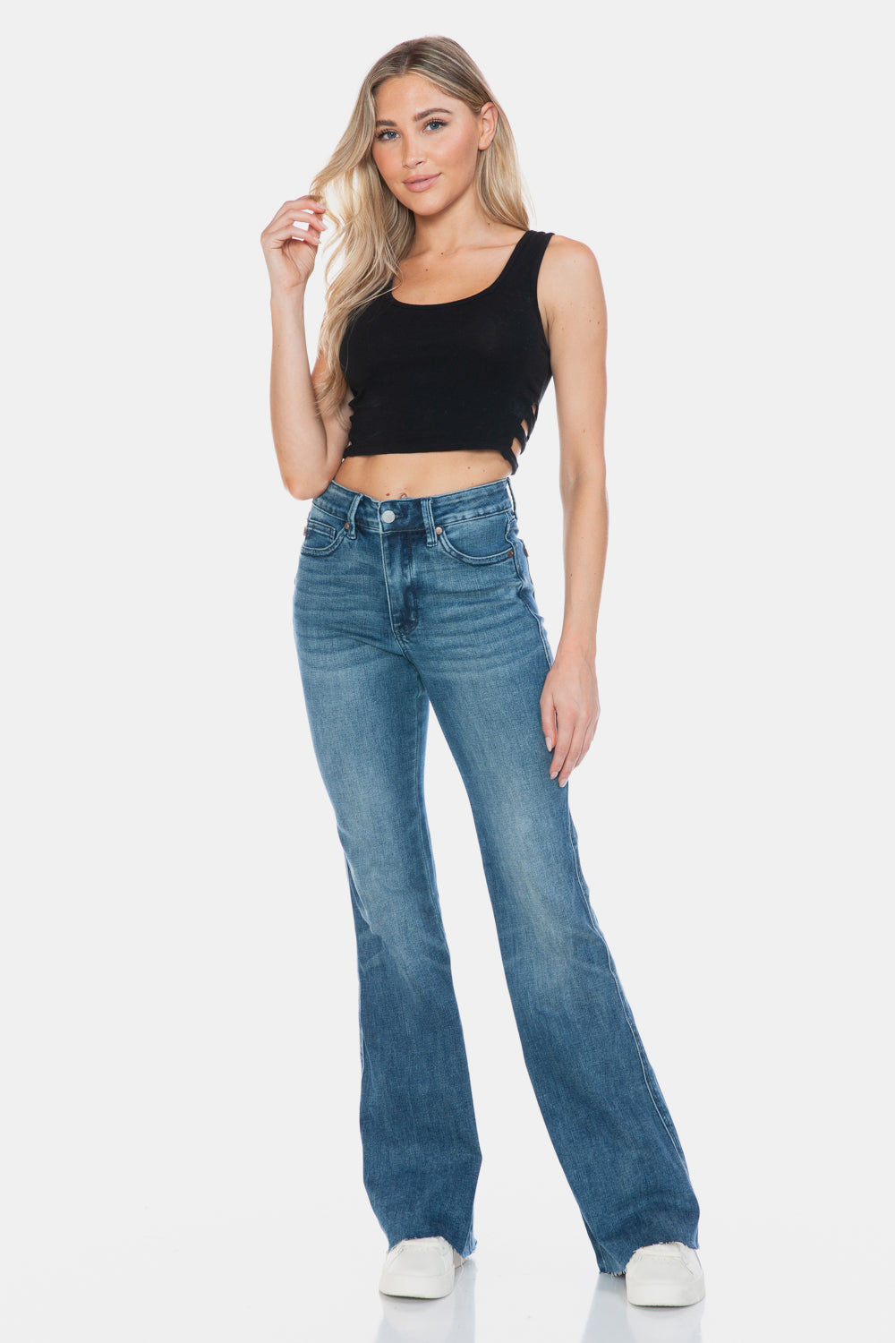 Judy Blue Full Size Tummy Control Cut Hem Flare Jeans – Vintage Wash & Flattering Fit