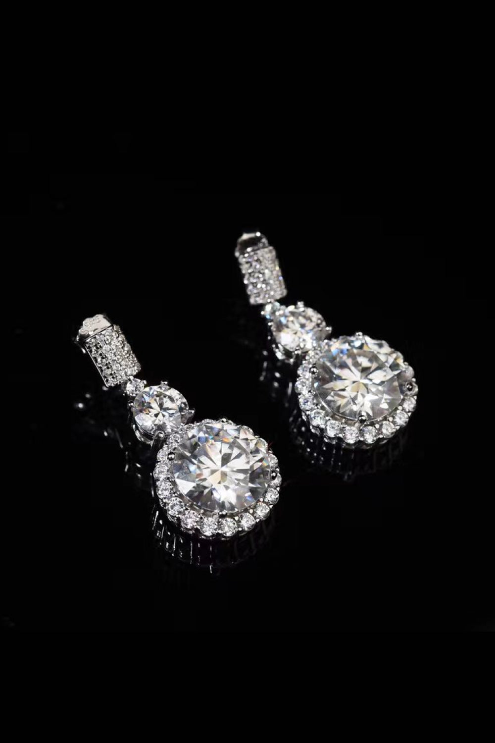 12 Carat Moissanite Platinum-Plated Drop Earrings – Elegant Round Design with 6 Carat Total Moissanite