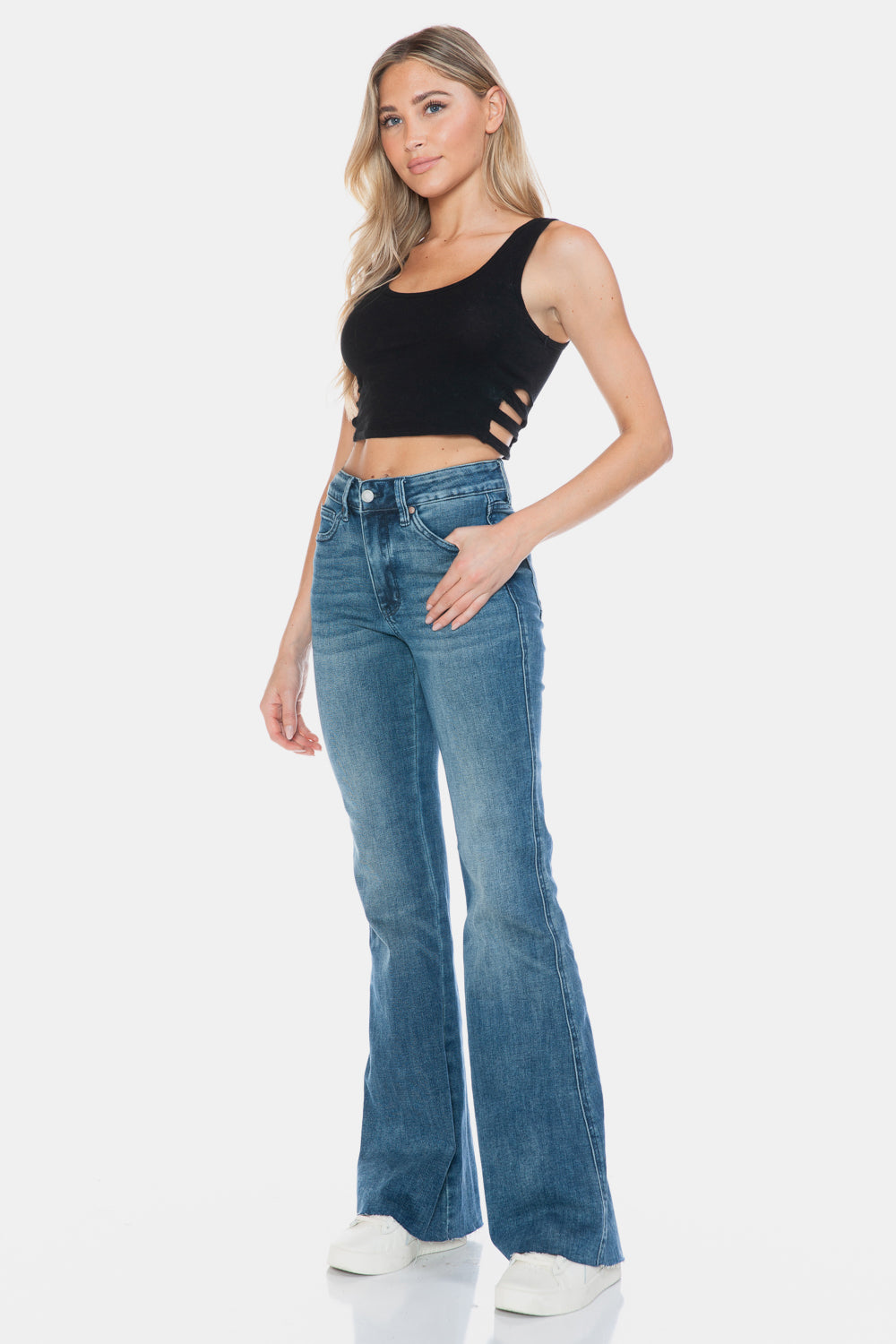 Judy Blue Full Size Tummy Control Cut Hem Flare Jeans – Vintage Wash & Flattering Fit