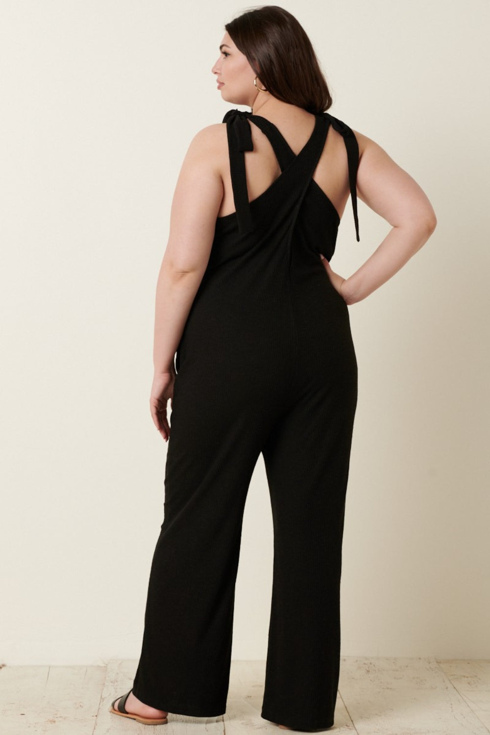 Mittoshop Rib Knit V-Neck Cross Back Jumpsuit – Trendy & Comfortable One-Piece