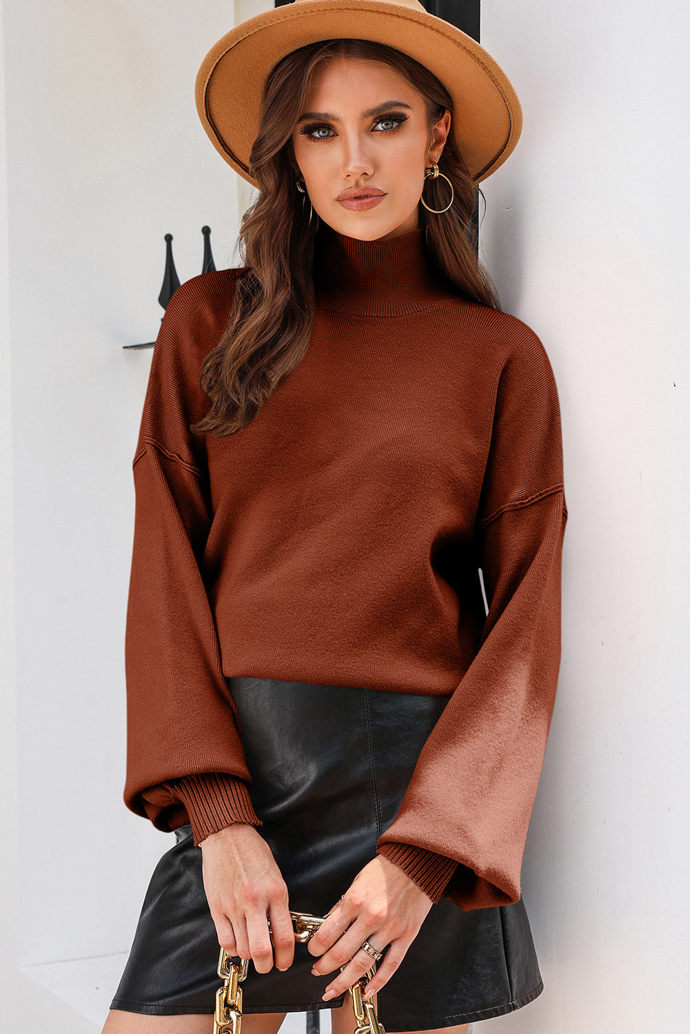 Turtleneck Lantern Sleeve Sweater – Cozy and Chic with a Touch of Elegance