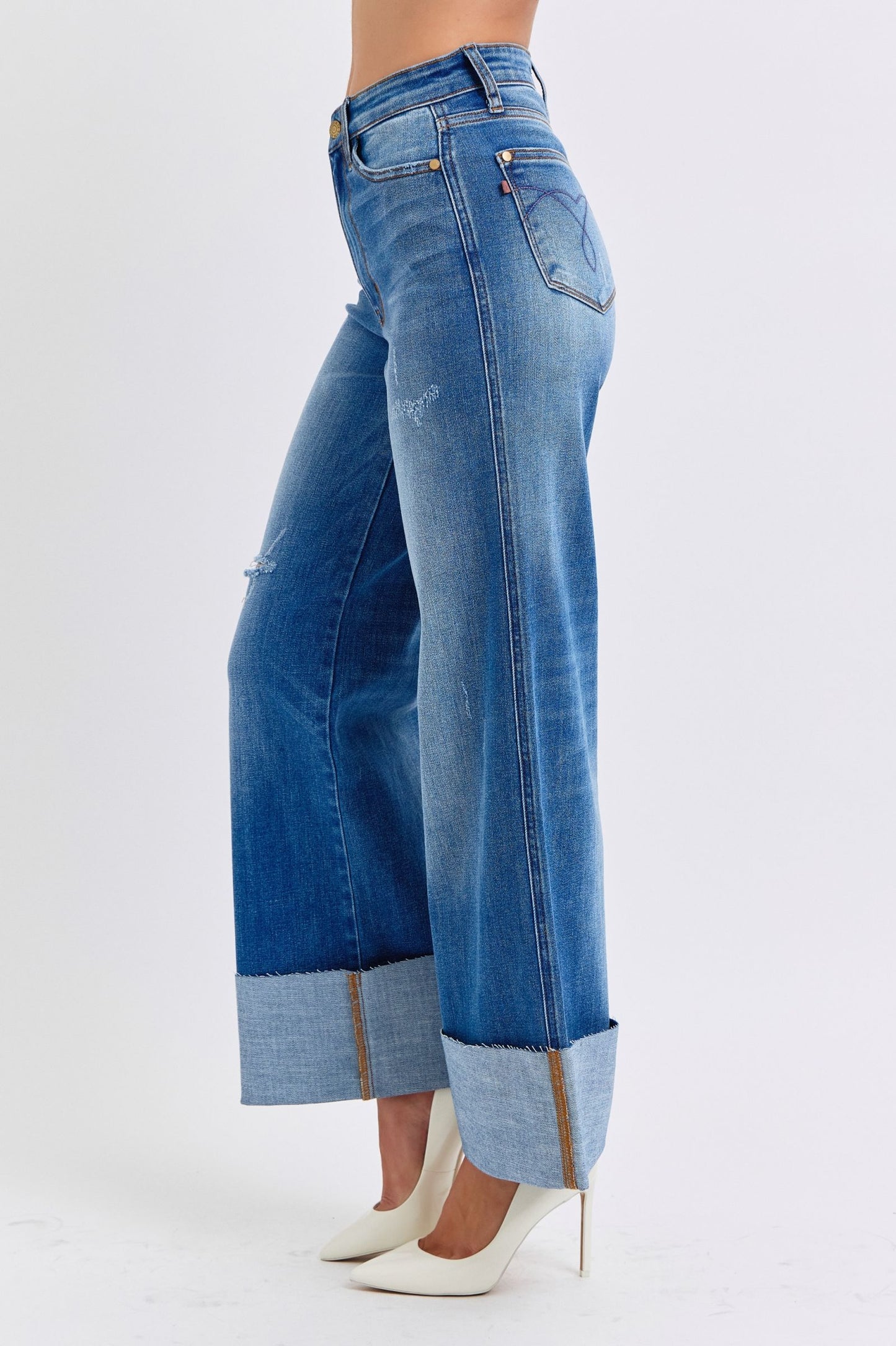 Judy Blue Full Size Distressed High Waist Wide Leg Jeans - Trendy & Fashion-Forward Denim