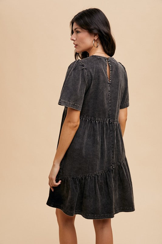 Annie Wear Mineral Washed Round Neck Short Sleeve Denim Dress – Effortlessly Stylish & Comfortable