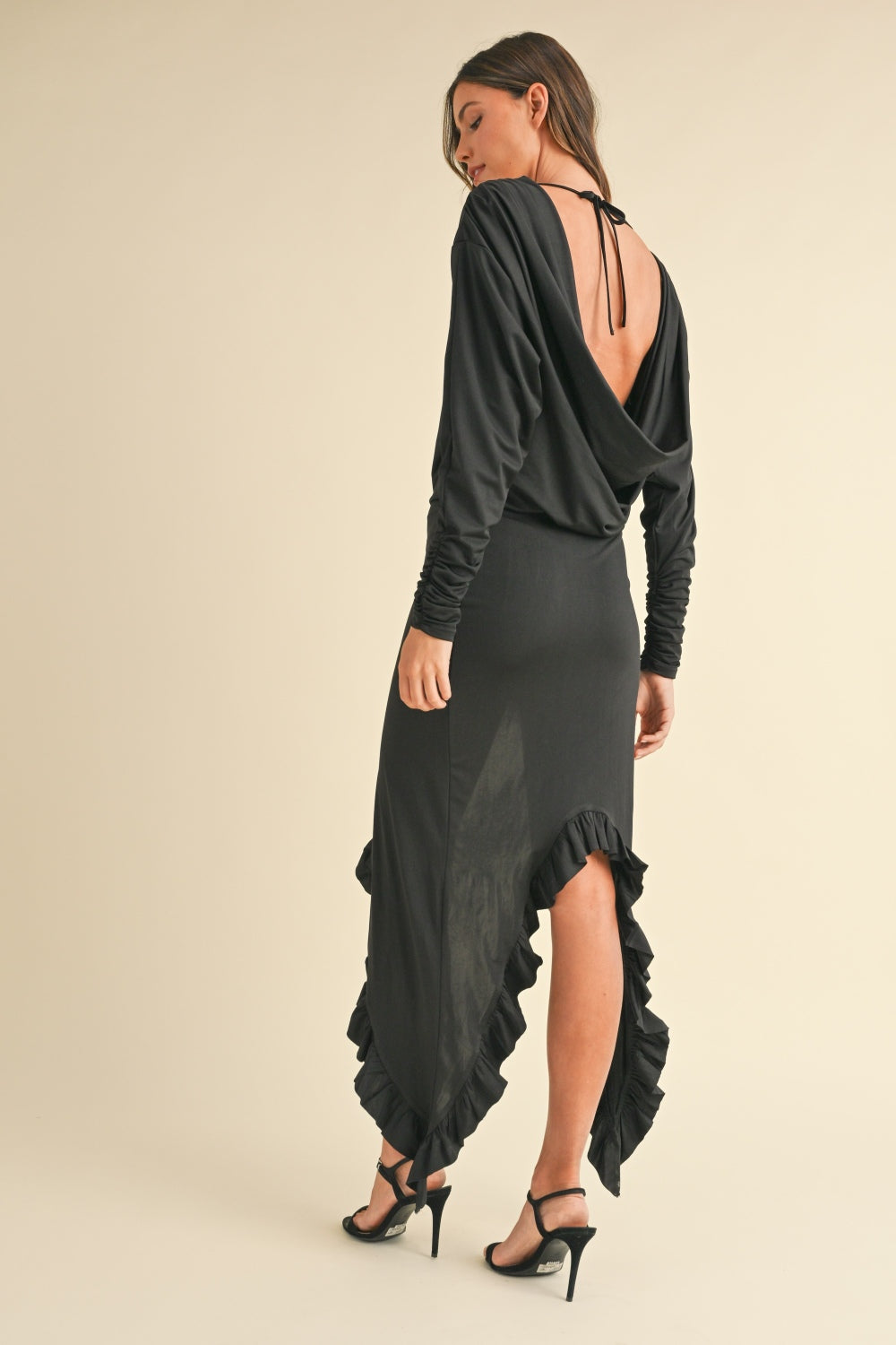 Mable Backless Asymmetric Ruffle Hem Dress – Sexy, Sophisticated, & Statement-Making