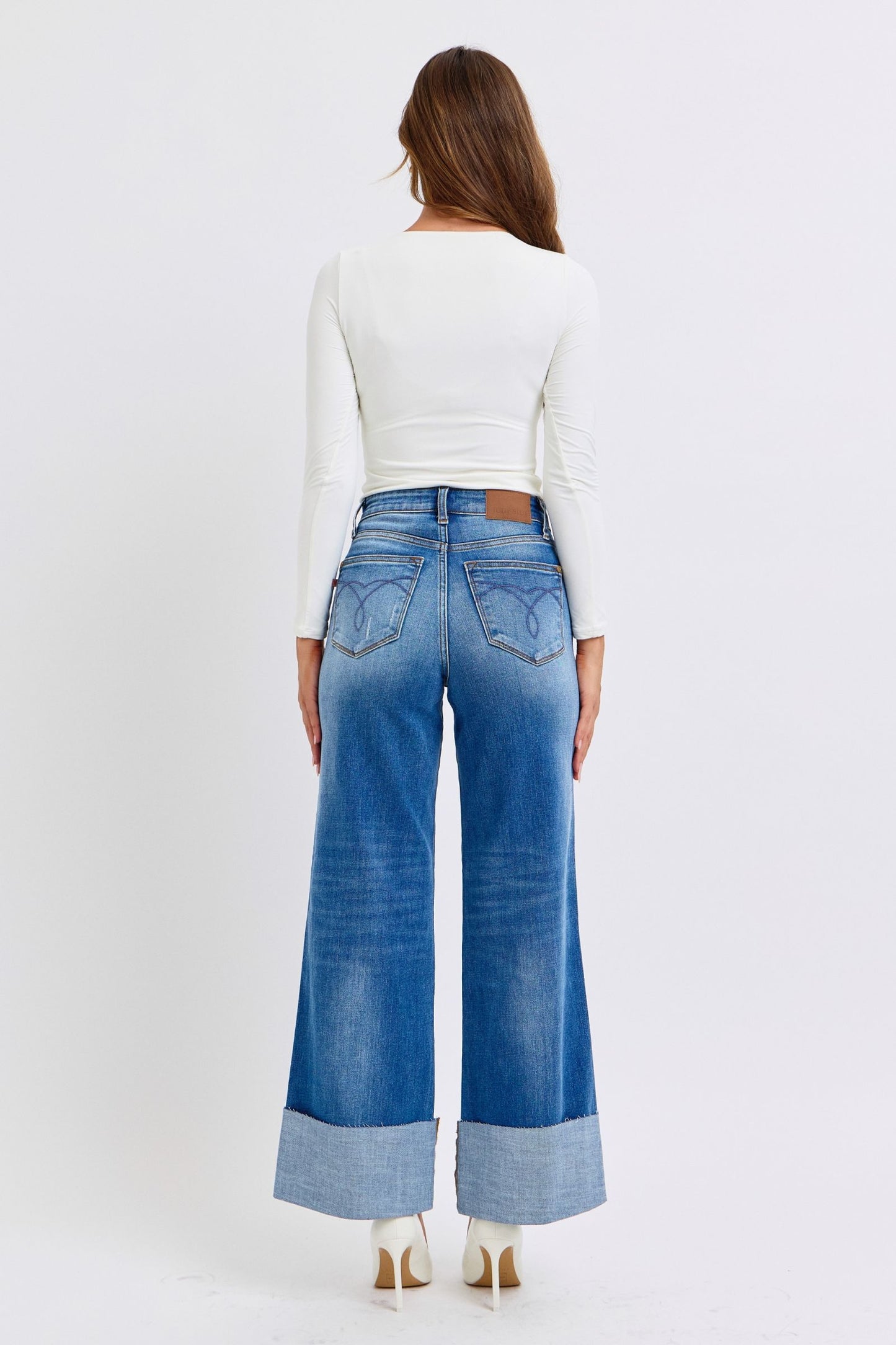 Judy Blue Full Size Distressed High Waist Wide Leg Jeans - Trendy & Fashion-Forward Denim