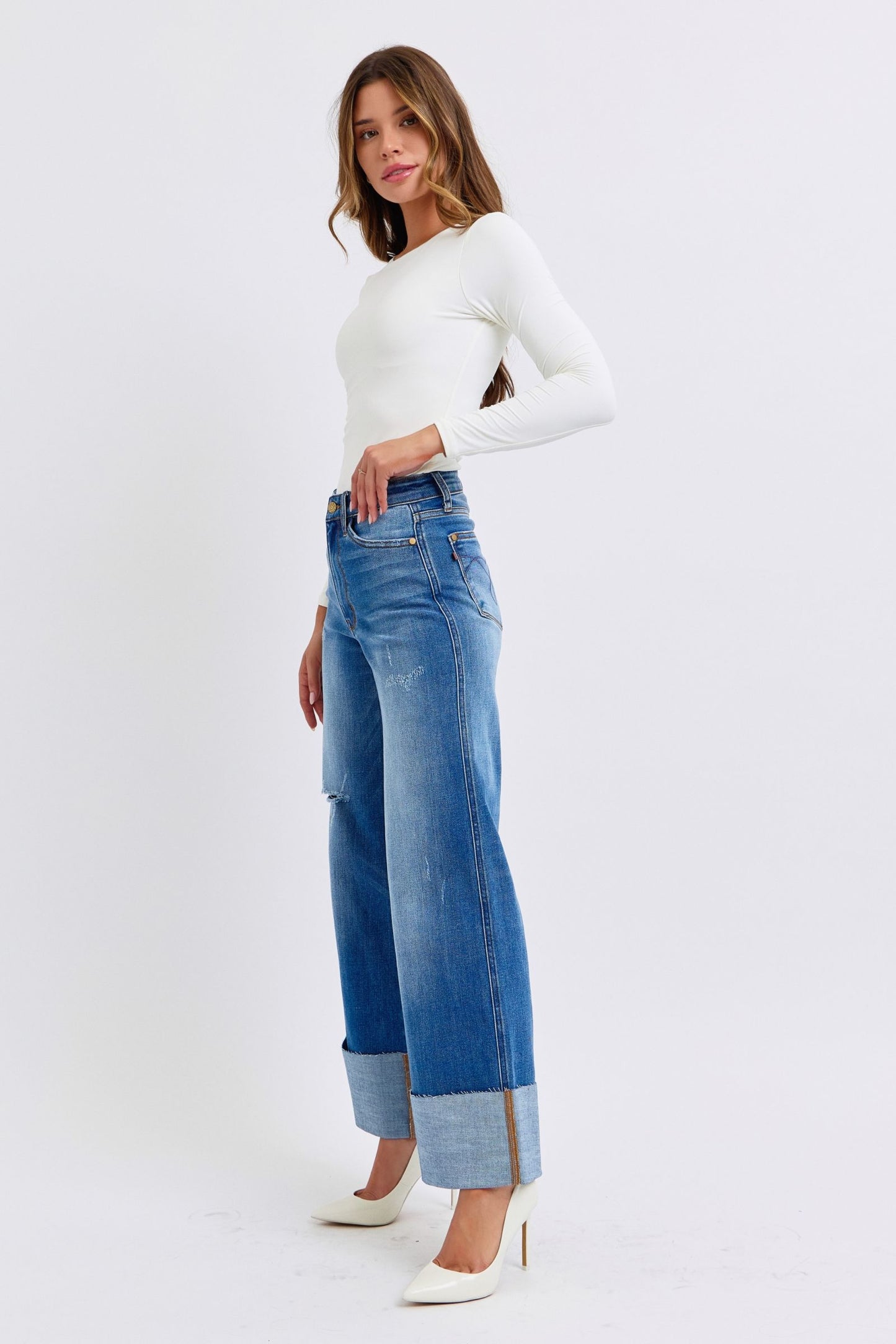 Judy Blue Full Size Distressed High Waist Wide Leg Jeans - Trendy & Fashion-Forward Denim