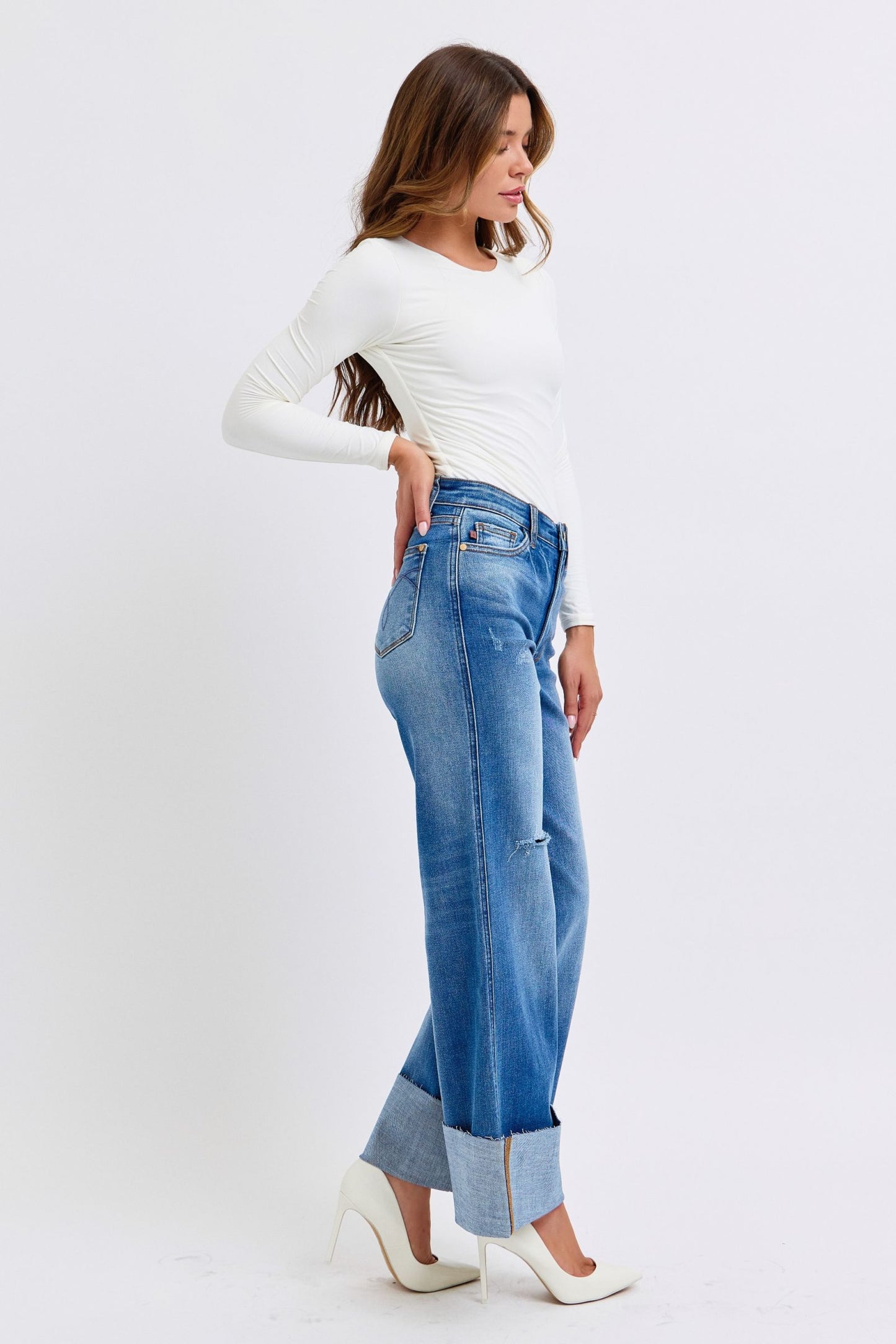 Judy Blue Full Size Distressed High Waist Wide Leg Jeans - Trendy & Fashion-Forward Denim