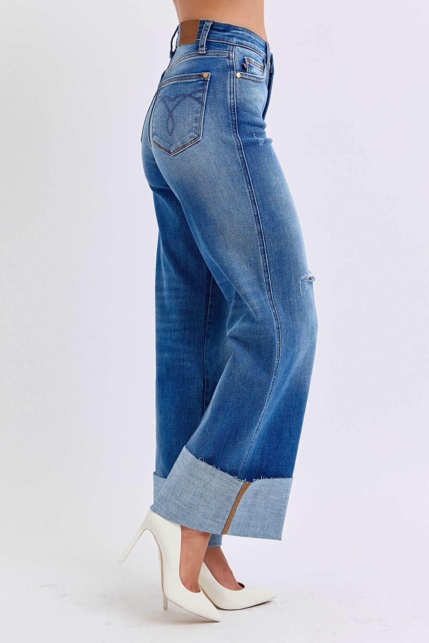 Judy Blue Full Size Distressed High Waist Wide Leg Jeans - Trendy & Fashion-Forward Denim