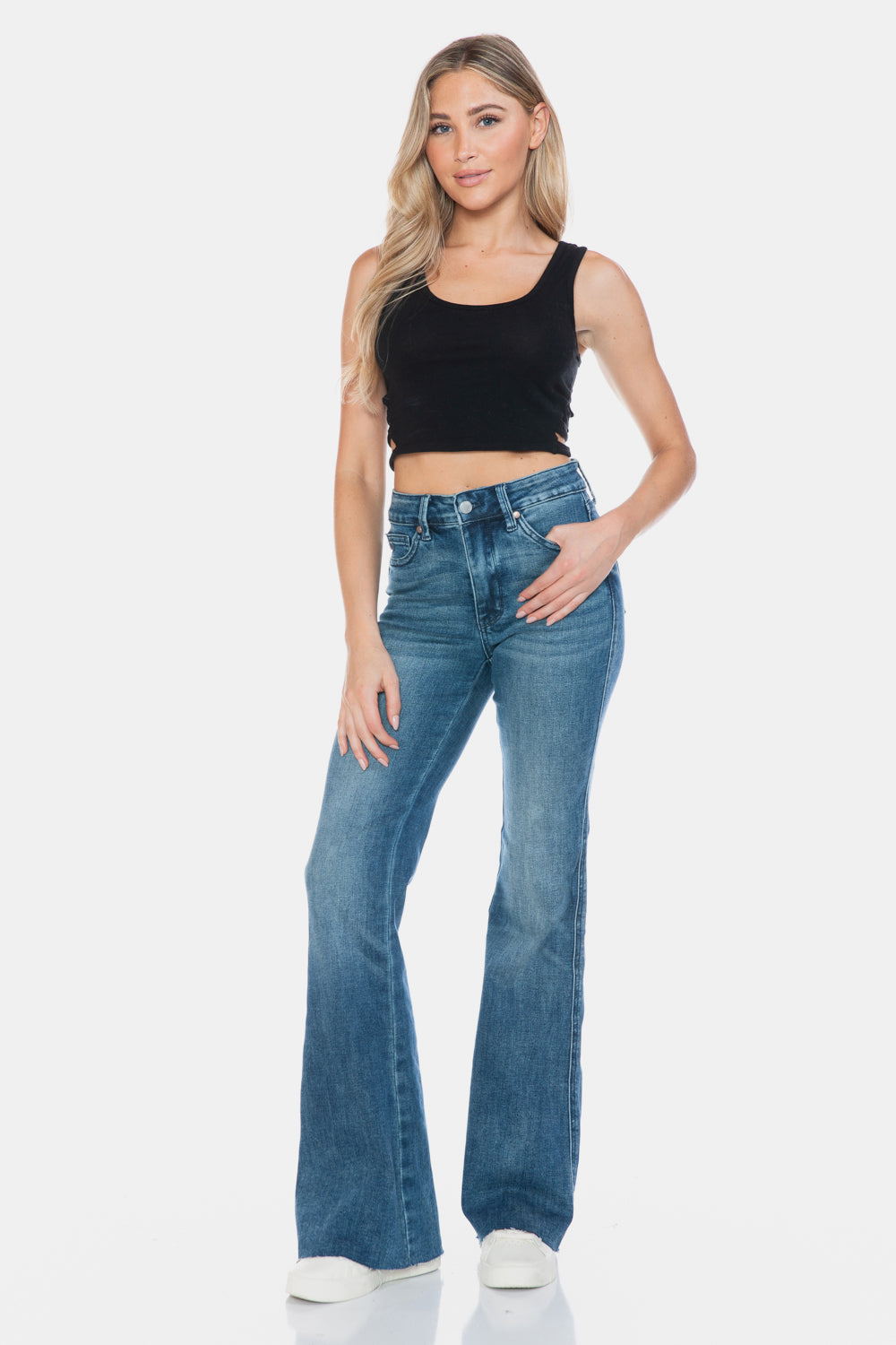 Judy Blue Full Size Tummy Control Cut Hem Flare Jeans – Vintage Wash & Flattering Fit