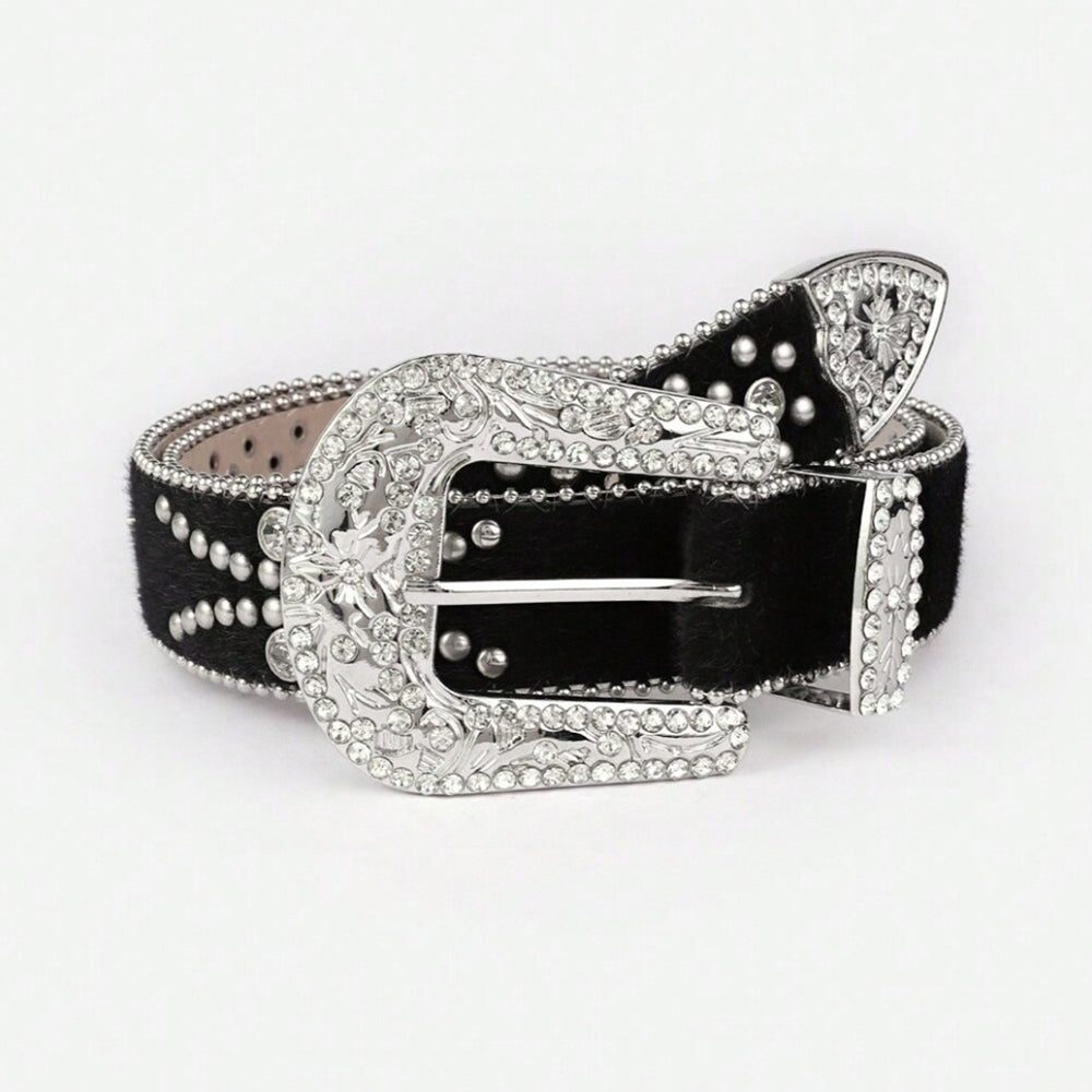 PU Leather Inlaid Rhinestone Belt – Glamorous and Chic Accessory