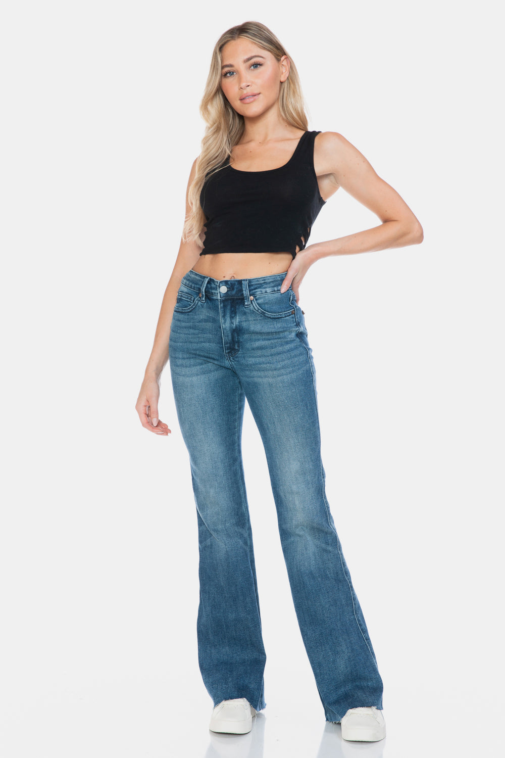 Judy Blue Full Size Tummy Control Cut Hem Flare Jeans – Vintage Wash & Flattering Fit