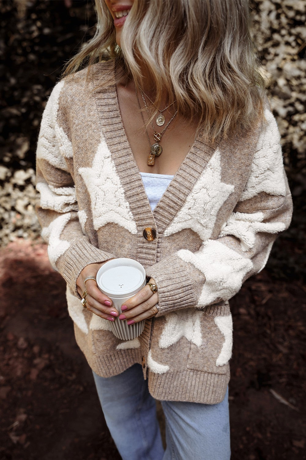 Star Button-Up Long Sleeve Cardigan – Cozy Style with a Chic Twist