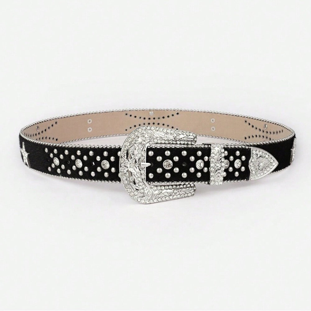 PU Leather Inlaid Rhinestone Belt – Glamorous and Chic Accessory