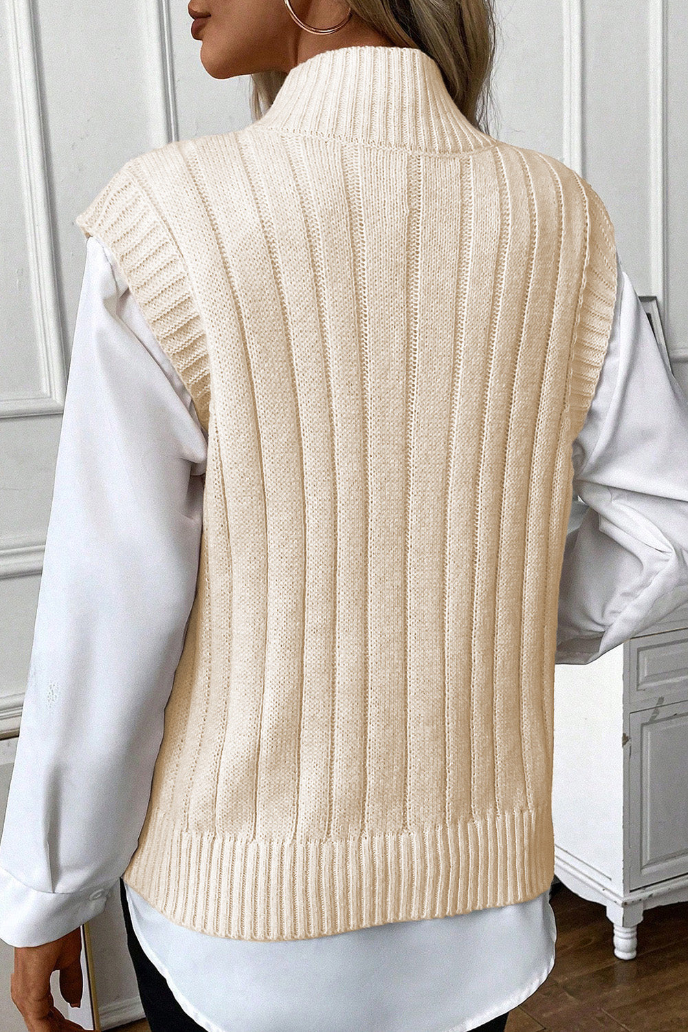 Cable-Knit Mock Neck Sweater Vest – Chic and Comfortable Layering Essential