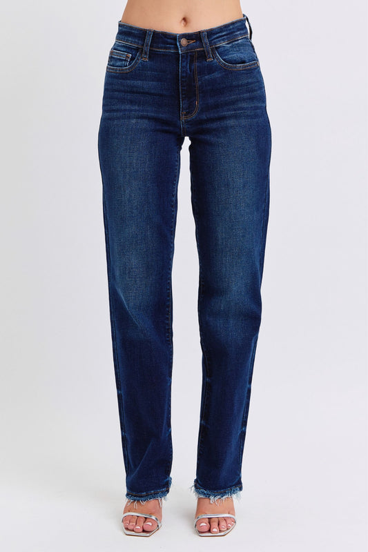 Judy Blue Full Size Raw Hem Straight Leg Jeans – Flattering & Versatile Denim