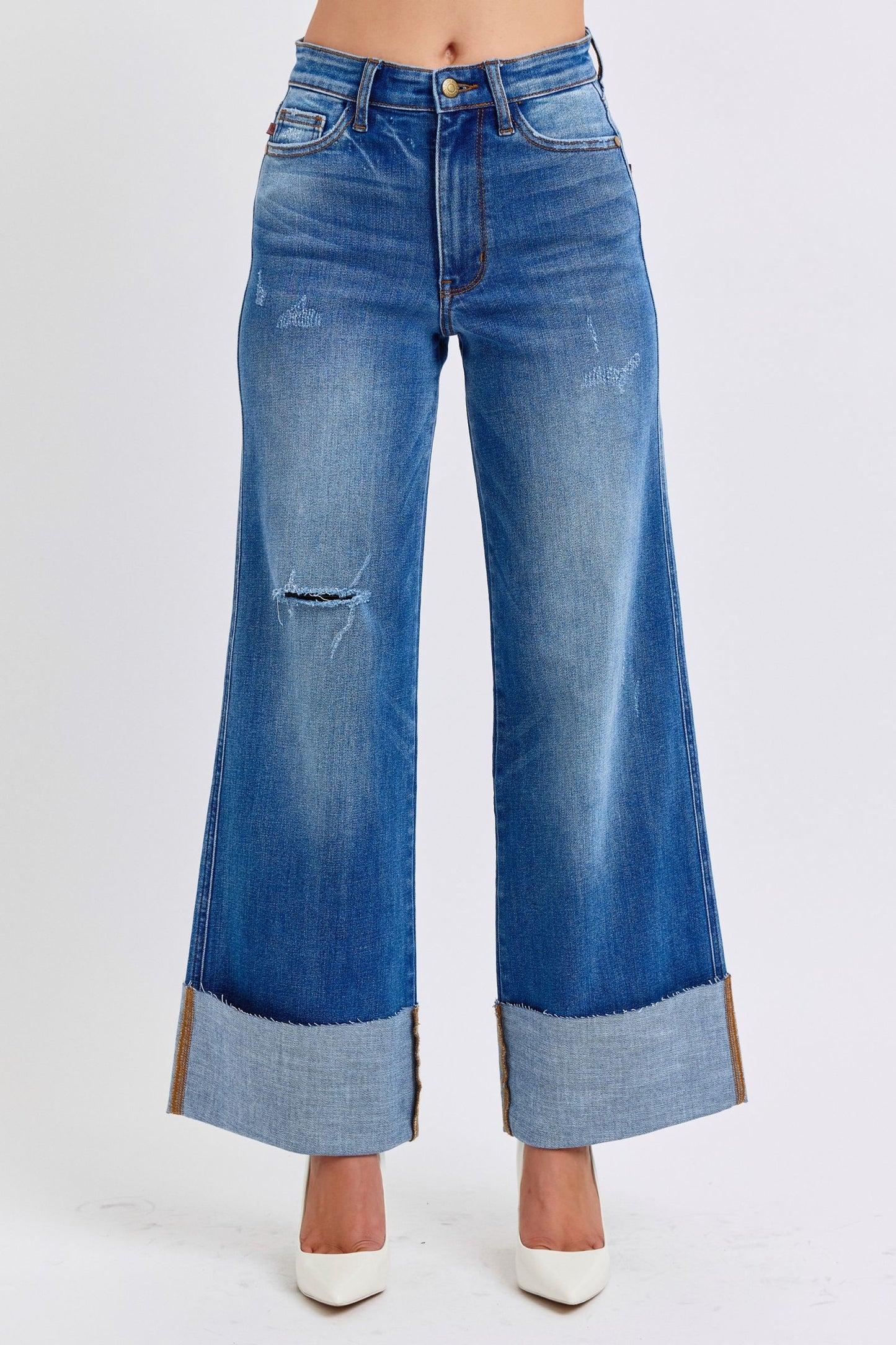 Judy Blue Full Size Distressed High Waist Wide Leg Jeans - Trendy & Fashion-Forward Denim