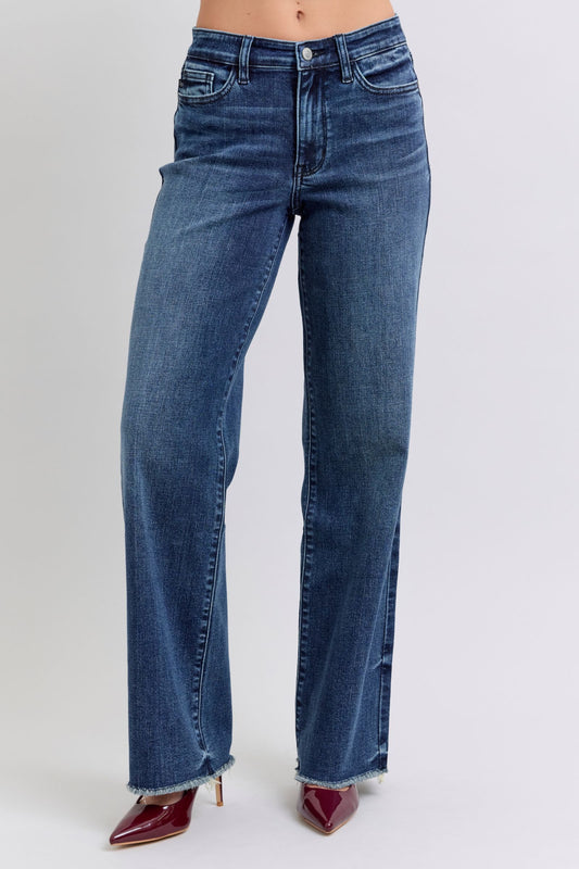 Judy Blue Full-Size Raw Hem Mid-Rise Jeans – Edgy and Comfortable Denim