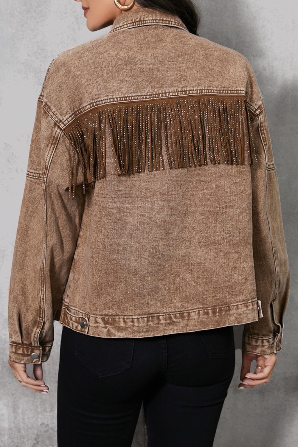 Fringe Trim Snap Down Denim Jacket – Effortless Style with a Touch of Boho