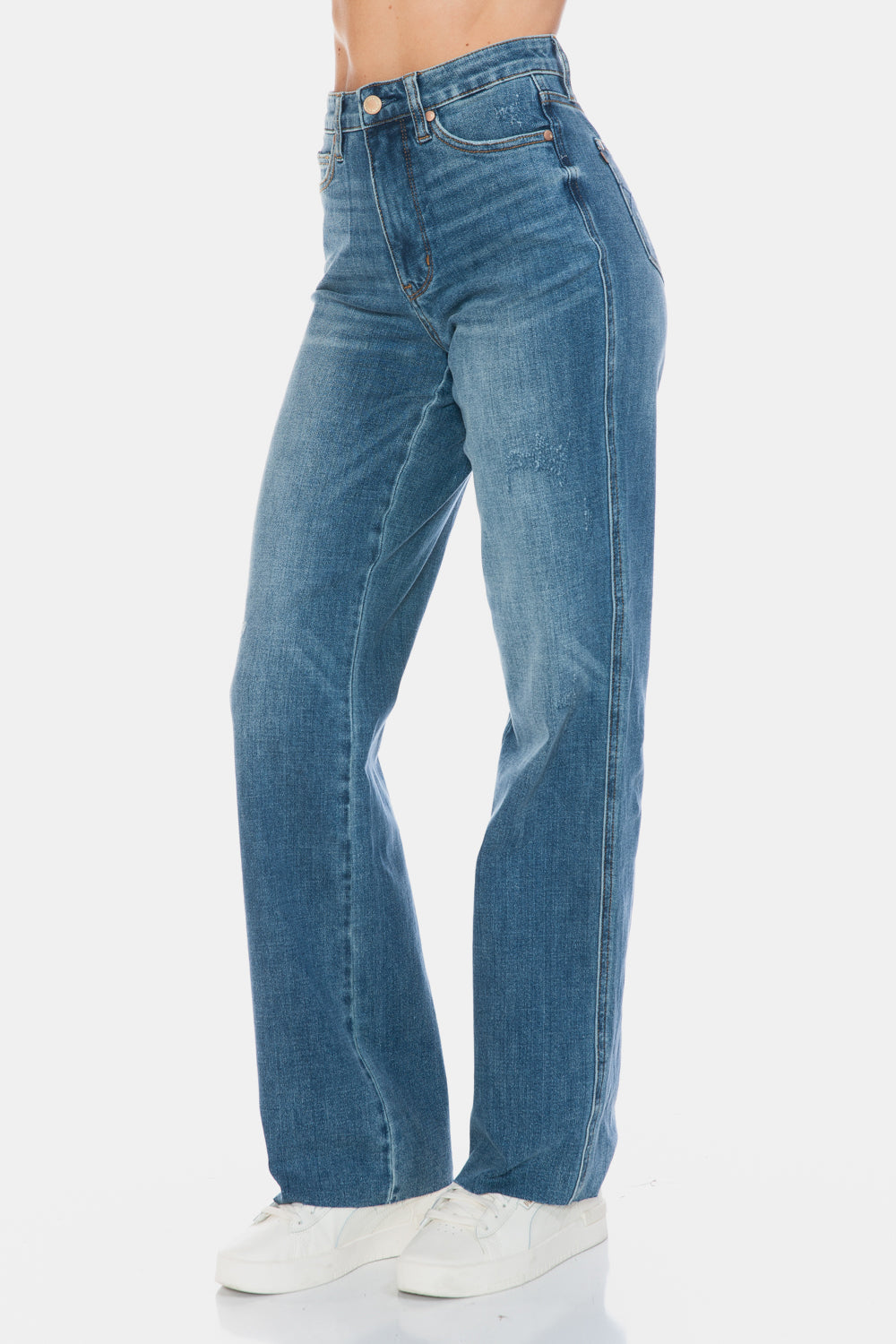 Judy Blue Full Size Tummy Control Cut Raw Hem Straight Jeans – Flattering & Comfortable